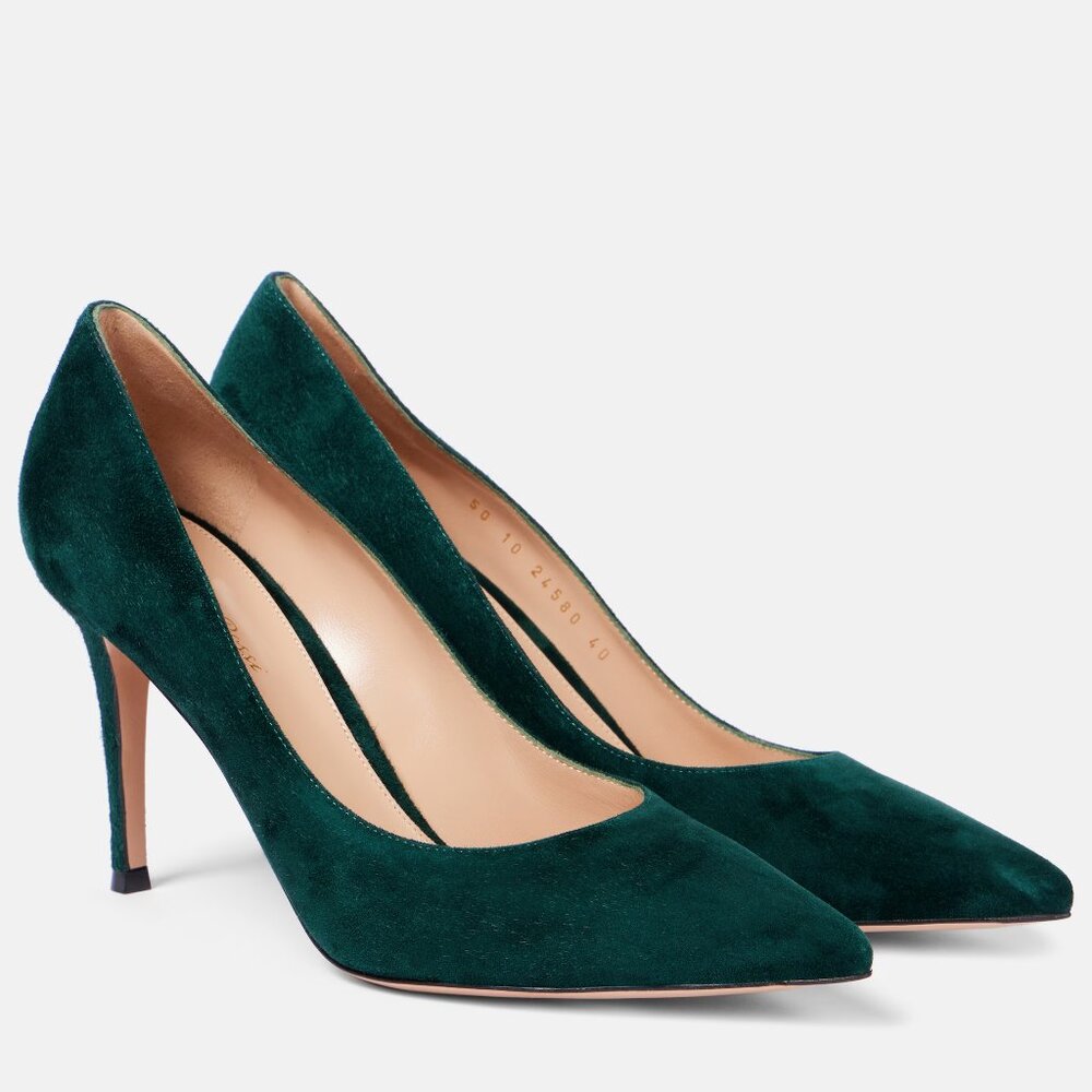 Gianvito Rossi Green Suede Gianvito 85 Pointed Toe Pumps Size 39.5
